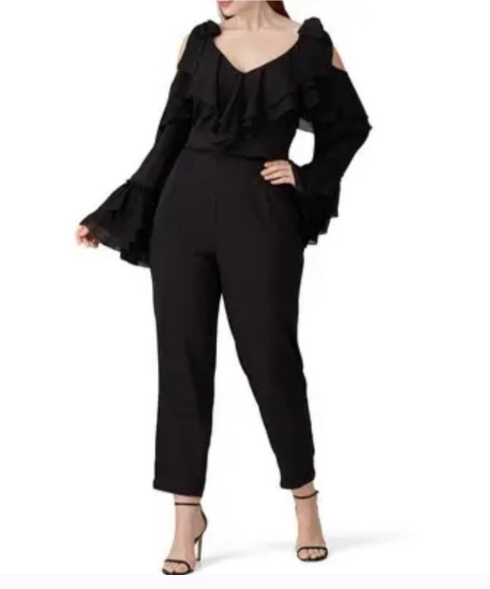 Rodarte x Universal Standards black ruffled wide leg jumpsuit Size 2XL Boho Glam